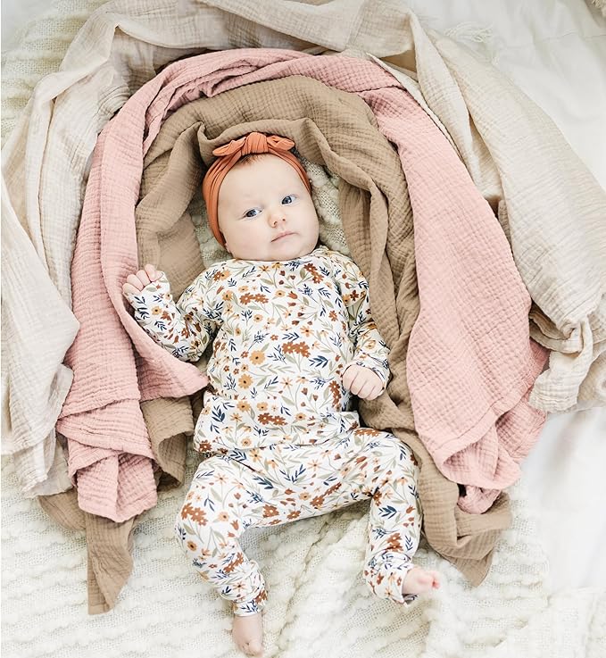 Konssy 3 Pack Muslin Swaddle Blankets for Unisex, Newborn Receiving Blanket, Large 47 x 47 inches, Soft Breathable Muslin Baby Swaddles for Boys & Girls