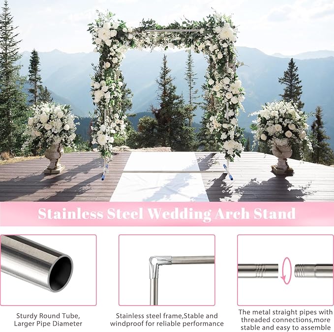 Wedding Arch Backdrop Stand,7x6 FT Metal Arch Backdrop Stand for Ceremony, Stainless Steel Square Backdrop Stand for Parties,Wedding,Birthday,Anniversary,Baby Shower,Garden Decorations