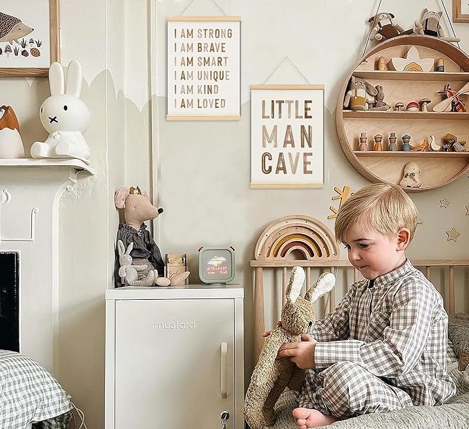 ULEGIE Boy Nursery Decor Posters Framed with Wood Hanger, Little Man Cave Sign for Boys Kids, Boys Room Decor, Toddler Room Decor, Art Prints for Nursery Playroom Bedroom, 2 Pack 12 x 16 Inches-Brown