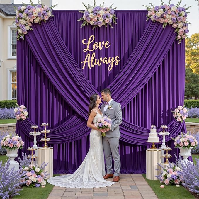 20×14 ft Purple Wrinkle Free Backdrop Curtain, Soft Silky Polyester Wedding Drapes 4 Panels 14ft Height Photo Backdrop Curtains for Parties Birthday Baby Shower Photography Background Cloth