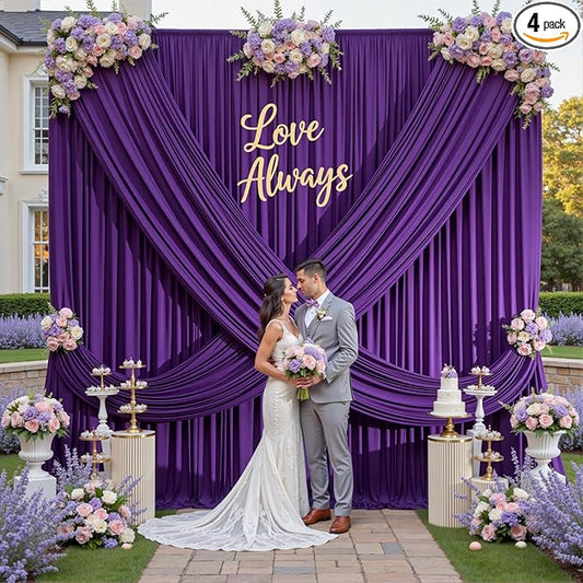 20×12ft Wrinkle Free Purple Backdrop Curtain for Wedding Parties, 4 Panels 5×12ft Long Soft Silky Polyester Backdrop Drapes Photo Back Drop Curtains for Girls Party Photography Background Cloth