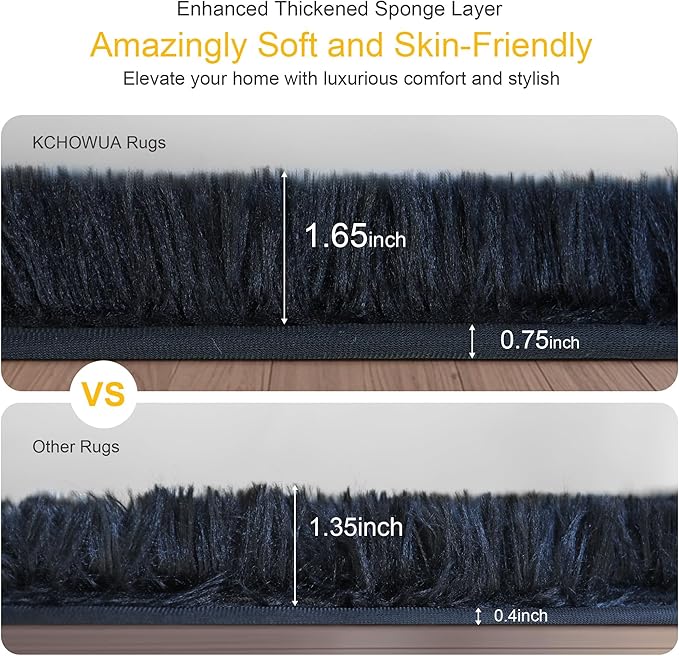 Thick Area Rug Black Fluffy Shag 5x7 for Bedroom, Ultra Soft Plush Fuzzy Washable Thickened Non-Slip Floor Carpet, Modern Cozy Furry Rug for Living Room Kids Baby Boys Girls Nursery Dorm