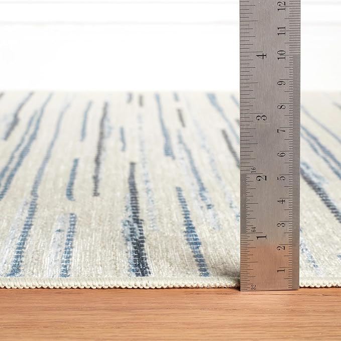 Dash & Albert Elwood Blue Machine Washable Rug, 6 X 9 Feet, Blue Stripe Pattern - Premium Luxury Hotel Quality Soft Breathable Hypoallergenic Machine Washable Easy Care All Season Comfortable