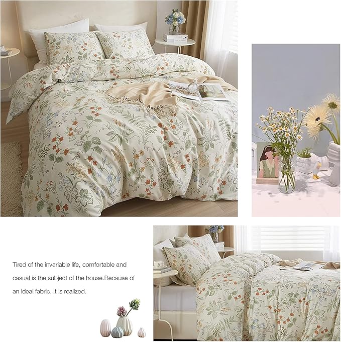 HighBuy Garden Floral Duvet Cover Twin Size Cotton Bedding Comforter Cover Set with Zipper Ties,Paisley Jacquard Floral Hotel Quality,1 Duvet Covers and 2 Pillowcases,Twin Bed Set