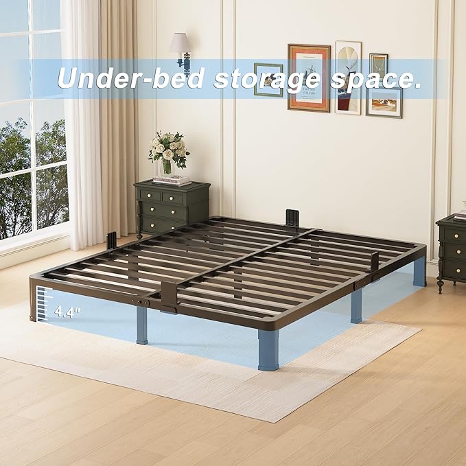 6 inch Full Size Bed Frame with Round Corner Legs Mattress Slide Stopper,Low Profile Heavy Duty Metal Platform,Steel Slat Support,No Box Spring Needed,Easy Assembly,Noise Free