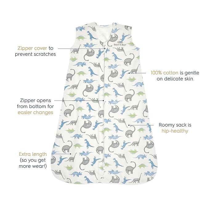 HALO SleepSack, 100% Cotton Wearable Blanket, Swaddle Transition Sleeping Bag, TOG 0.5, Watercolor Dinos, Small, 0-6 Months