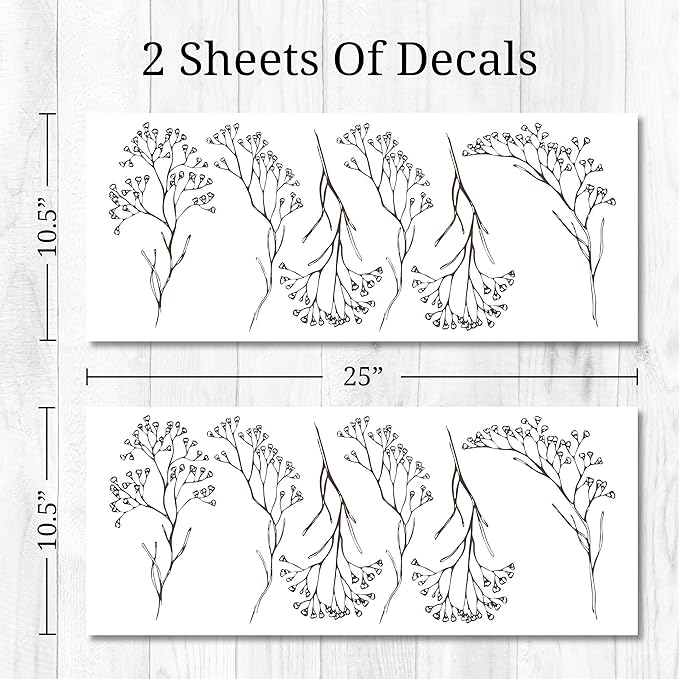 Floral Wall Decals - Set of 12 Large 10" Brown Floral Vinyl Wall Stickers for Kitchen Bedroom Living Room Laundry Bathroom Decor Removable Peel and Stick Indoor Wall Decor