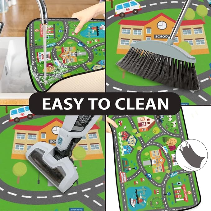 Kids Car Road Play Rug - Town City Map Track Soft Non-Slip 2x3 Carpet Traffic Mat Washable Playroom Bedroom Boys Nursery Educational Area Rug Entrance Mats Playroom Classroom Decor (24"x 36")