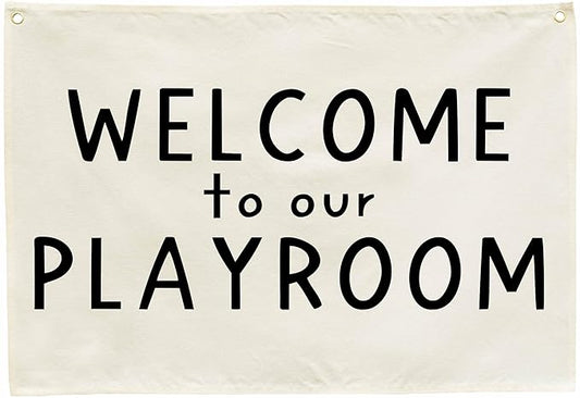 Hanging Rectangular Playroom Banner Flag Poster Wall Art Decoration Gift for Toddler Baby Boy Girl Kids Room Nursery Classroom Play Room Wall Decor-Baby Shower Christmas Gift Welcome to Our Playroom