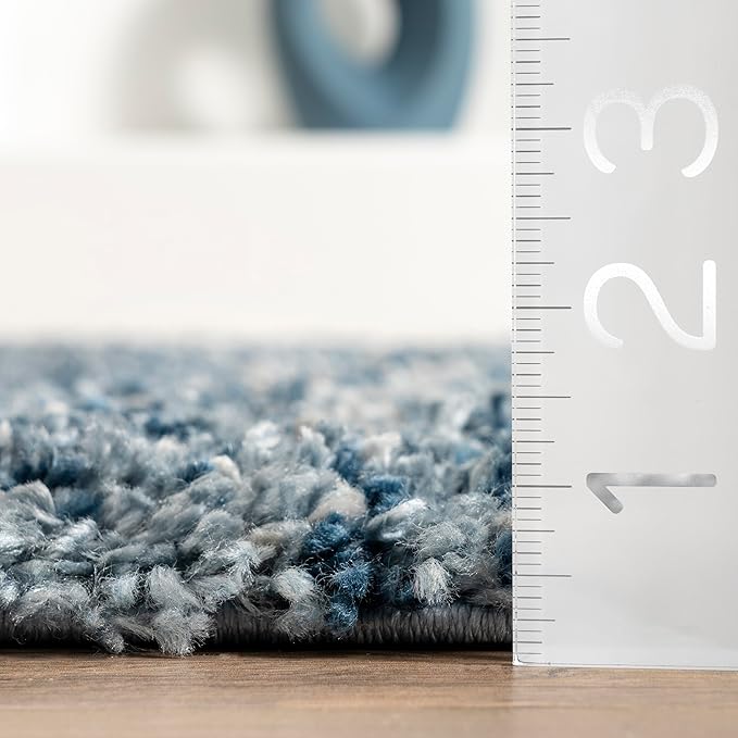 nuLOOM Brooke Shag Tasseled Area Rug - 12x15 Shag Area Rug Casual Blue/Ivory Rugs for Living Room Bedroom Dining Room Nursery