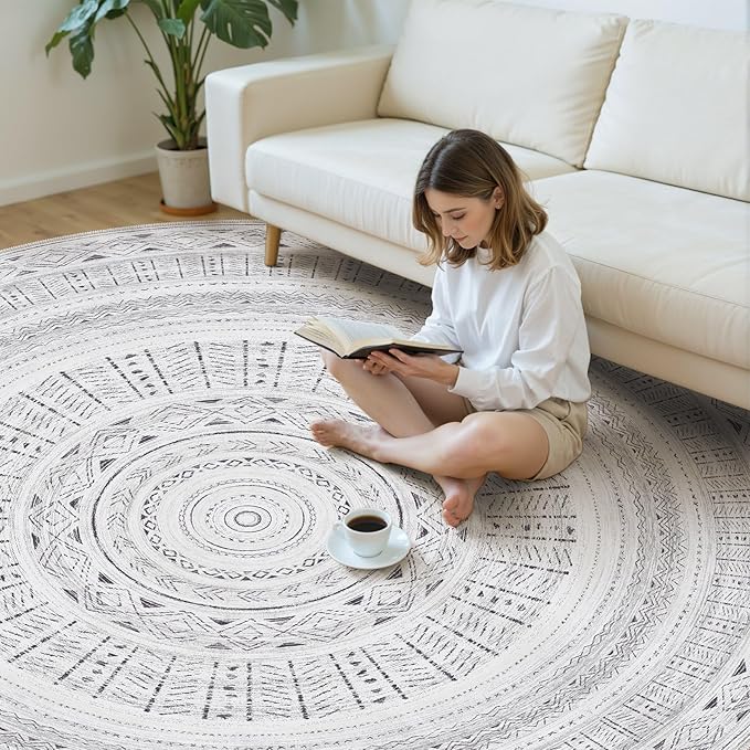 Area Rugs for Living Room Washable Living Room Rug Soft Neutral Indoor Floor Carpet Non-Slip Stain Resistant Modern Boho Rugs for Bedroom Dining Room Kids Room Nursery Office Home Dark Grey