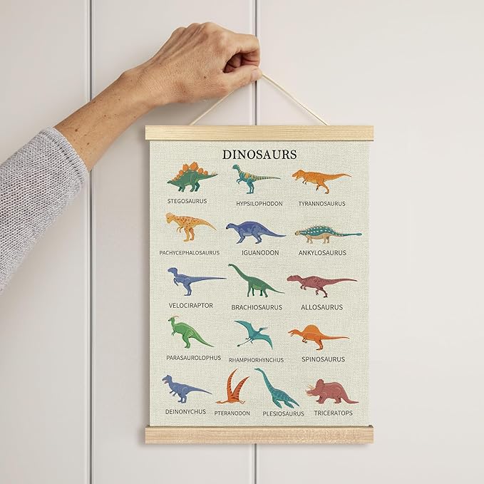 BCUANGD Dinosaur Dino Wall Decor - Baby Toddler Boys Room Wall Art Poster Hanger with Wood Frames, Inspirational Dino Wall Hanging Canvas Decor for Kids Room Playroom Nursery Bedroom, 12x16 Inches