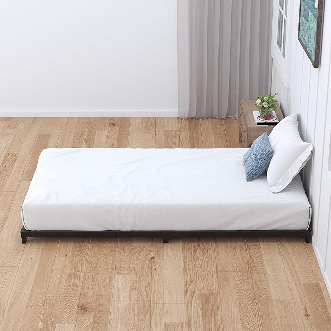 4 Inch Twin Bed Frames Low Profile, Twin Platform Bed Frame No Box Spring Needed, Heavy Duty Metal, Easy Assembly, Black