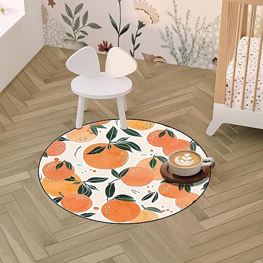 Round Orange Rug Tangerine Fruit Circle Rugs for Bedroom Dorm Living Room Area Rug Floor Mat Pad Doormat Carpet, 3'X3'(90x90cm)
