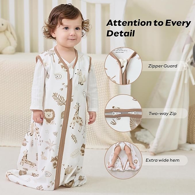 JELLYMONI Baby Sleep Sack 6-12 Months 0.5 Tog Wearable Blanket for Baby, 100% Cotton 3 Pack Infant Toddler Sleeping Sack Lightweight Soft 2-Way Zipper Sleepsack