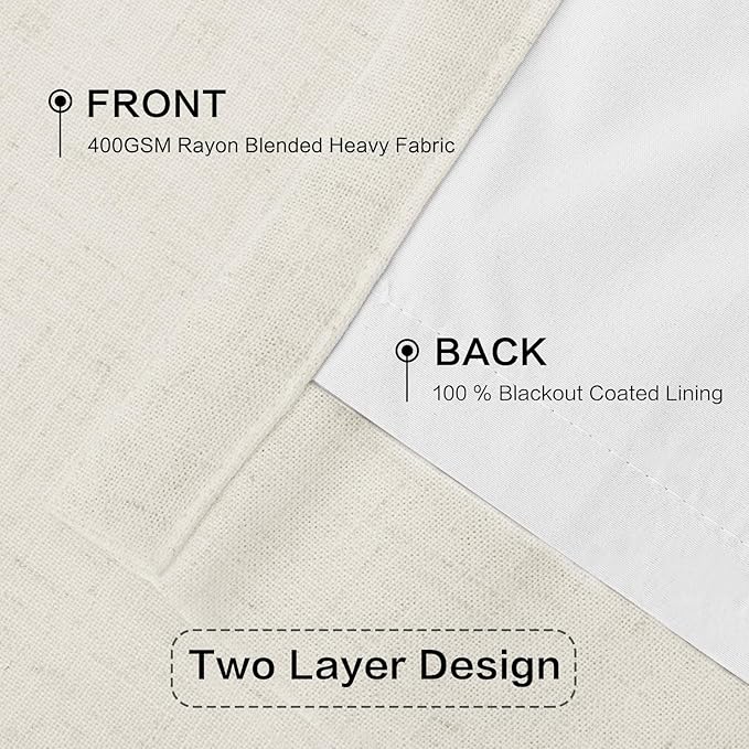 IVAPUPU Natural Pinch Pleated Full Blackout Curtains Linen Blend Room Darkening Window Curtains 1 Panel for Living Room Bedroom Thermal Insulated Curtain Drapes with 12 Pcs Hooks 60''Wx108''L