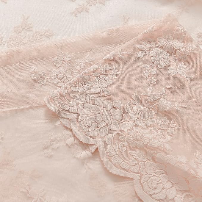 Kotile Blush Sheer Curtains 90 Inch Length 2 Panels Cottagecore Floral Coquette Curtains for Bedroom Living Room, Rod Pocket Light Filtering Privacy Lace Window Drapes, 52 x 90 Inch, Blush Pink