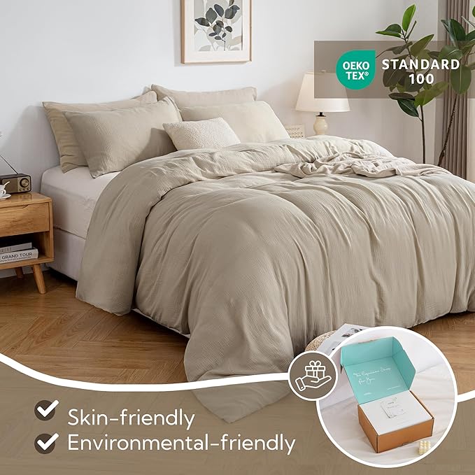 MILDLY Muslin Duvet Cover King - 100% Washed Cotton Linen Like Gauze Comforter Cover 3 Pieces Breathable & Lightweight for All Season