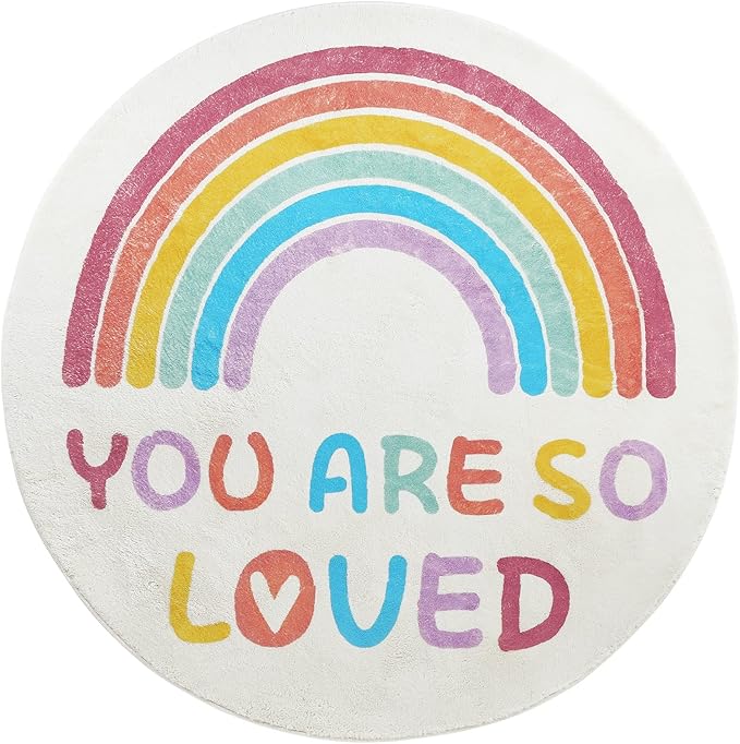 Topotdor Rainbow Round Rug for Bedroom,Colorful Boho Decor Nursery Rug,Ultra Soft Washable Reading Corner Rugs,47" Round