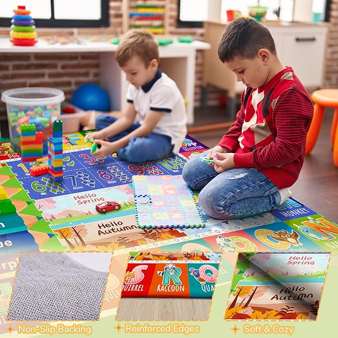 8x10 Kids Rug for Classroom & Playroom - ABC Alphabet Educational Area Rug with Animals Numbers & Colors - Non-Slip Carpet Playmat for Nursery Preschool Elementary