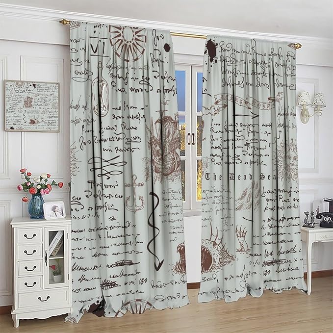 Nautical Theme Window Draperies, Pirate Sailboat Curtains for Bedroom & Living Room, Ocean Window Treatment - Starfish Print, 52x84 Inches
