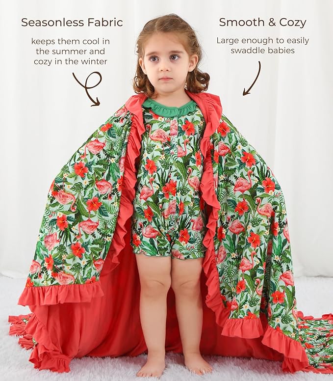 Premium Baby Blankets, Soft Viscose from Bamboo Blanket for Girls, Nursery Crib Bedding Quilt for Newborn and Toddler, Ruffle Blanket Cooling for Hot Sleepers, 50''x50'' Flamingo
