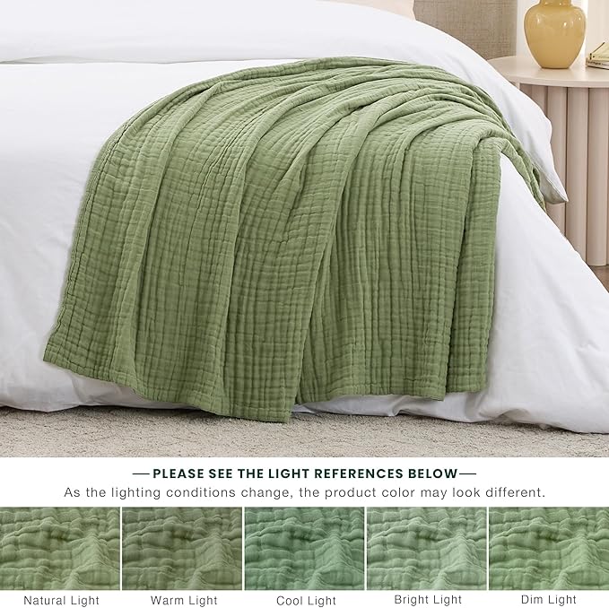 Love's cabin 6 Layer 100% Cotton Muslin Blanket, 60"x80" Twin Muslin Blanket for Couch Bed, Lightweight and Breathable Cotton Gauze for Adult, Sage Green