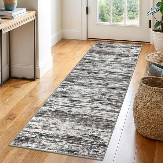 2x6 Modern Abstract Runner Rug for Hallways, Grey Brown Super Soft Hallway Decor Kitchen Rugs with Non-Slip, Non-Shedding Washable Runners for Entryway Bedroom Indoor