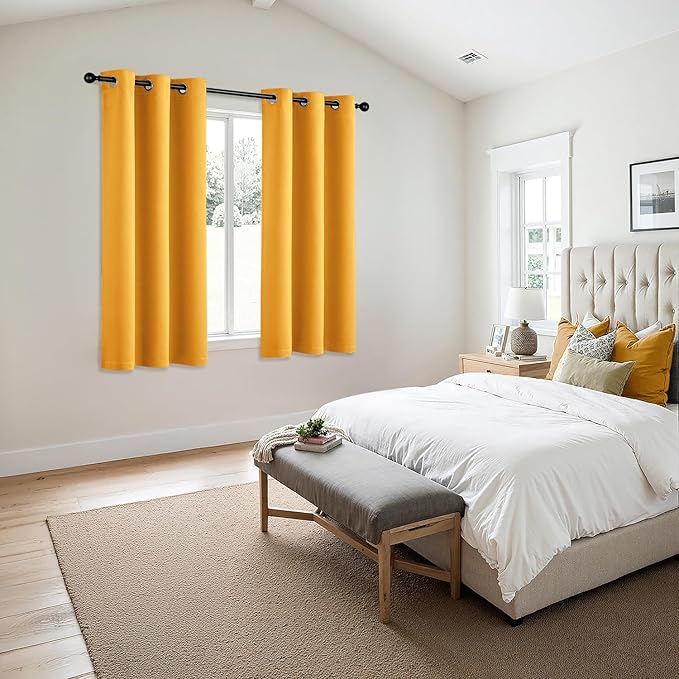 MIULEE Yellow Blackout Curtains - Bedroom Window Treatment Curtains Thermal Insulated Room Darkening Drapes for Living Room Kitchen Grommet Light Blocking Drapery, 40 x 54 Inches Long, 2 Panels