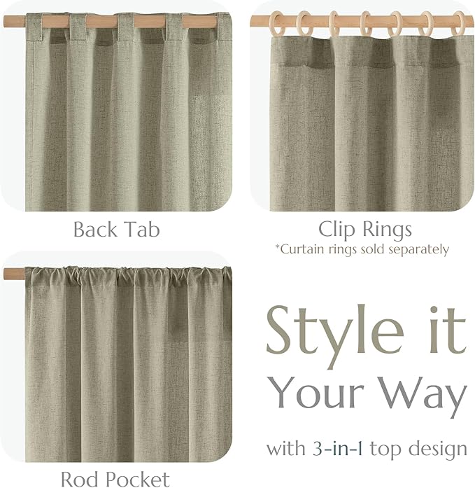 jinchan Linen Blend Curtains 84 inch Length 2 Panels for Bedroom Living Room, Light Filtering 50 inch Wide Farmhouse Drapes with Rod Pocket Back Tab(50W x 84L, Light Green)