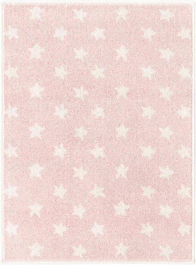 Unique Loom Whimsy Kids Collection Area Rug - Stars (2' 2" x 2' 11" Rectangle, Pink/ Ivory)