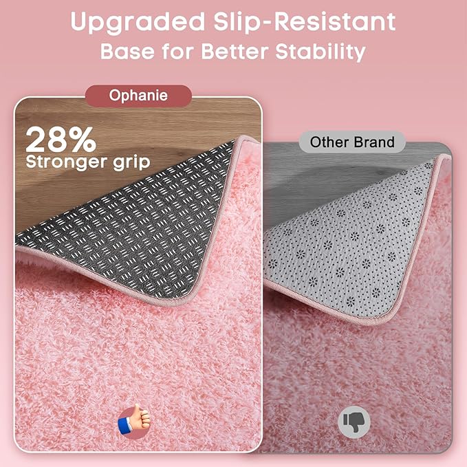 Ophanie 3x5 Pink Rug, Bedside Preppy Dorm Area Rug, College Essentials Non Slip Small Carpets for Bedroom, Anti Slip Fluffy Living Room Rugs Home Decor Aesthetic, Nursery