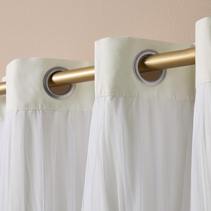 TOWN & COUNTRY LUXE Talia Double Layer Indoor Curtains, Sheer and Room Darkening Blackout, Grommet Top, Energy Efficient, 2-Pack Set, 52"x84", Vanilla