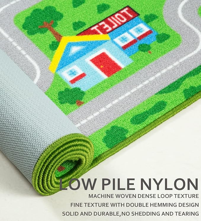 Kids Carpet Playmat Rug 6'6''x9'8'', Kids Rugs for Bedroom, Non-Slip Town City Road Map Car Rugs for Kids Toy Cars, Track Carpet Play Rug for Playroom Classroom Decor (Green)