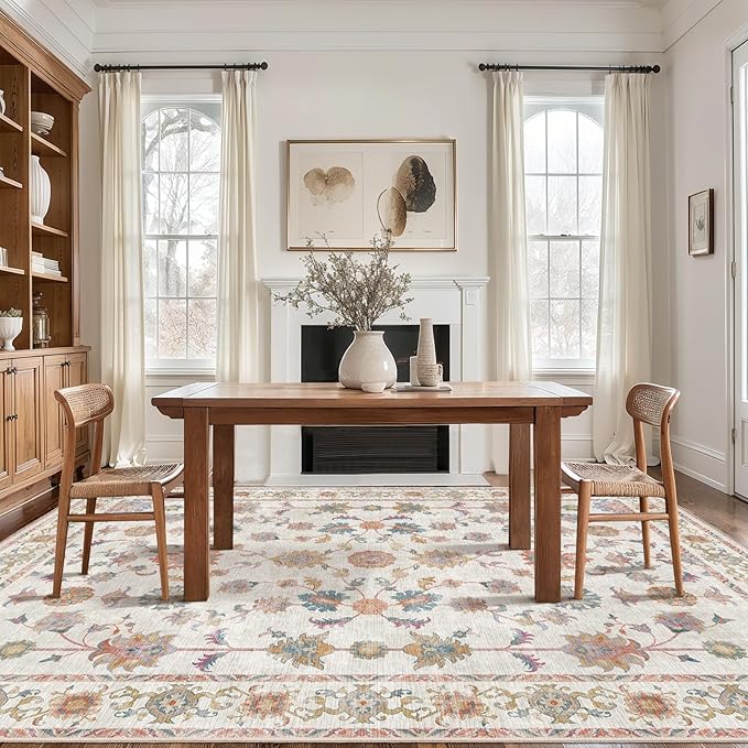 Tangsoo Floral 2x3 Washable Rug,Vintage Floral Indoor Boho Rugs,Non-Slip Print Distressed Rug for Entryway, Soft Low Pile Small Area Rug for Front Door Kitchen Bedroom