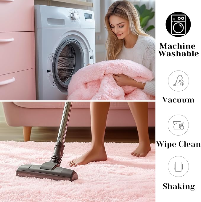 ONASAR Pink Rugs for Bedroom Girls, Fluffy 4x6 Soft Plush Fuzzy Shaggy Kids Area Rug, Washable Cute Indoor Floor Carpet for Teen Boys Dorm Nursery Bedside Home Living Room Decor Aesthetic