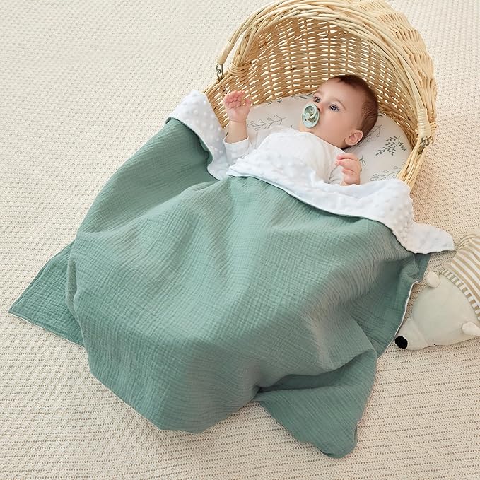 JELLYMONI Muslin Baby Blanket for Newborns, Double-Layer Soothing Raised Dots, Ultra-Soft Lightweight Receiving Blanket 1-Pack, Breathable Nursery Swaddle, 30x40 Inch