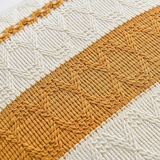 Fancy Homi Set of 2 Mustard Yellow Fall Lumbar Decorative Throw Pillow Cover 12x20 Inch for Couch Bed Sofa, Autumn Halloween Thanksgiving Home Decor, Soft Cotton Cushion Case