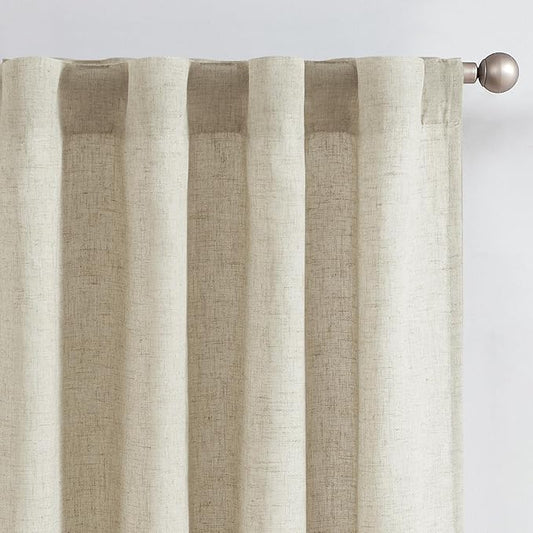 jinchan Oat Lined Linen Blend Curtain for Living Room 96 Inch Length 2 Panels Curtains for Sliding Glass Doors, 50 Inch Wide Drapes with Rod Pocket Back Tab(50W x 96L, Oat)