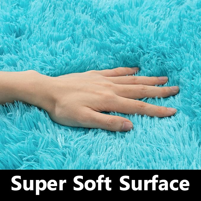 Fluffy 2x4 Rug - Small Rugs for Living Room - Height Pile 1.4" Plush Rug - Fuzzy Throw Carpet for Bedroom, Dark Blue