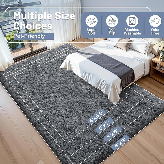 OLANLY 2x8 Machine Washable Runner Rugs for Hallway, Soft Fluffy Shaggy Bedside Rugs for Bedroom, Living Room, Indoor Floor Carpet for Kids Girls and Boys, Nursery Rooms, Home Decor Aesthetic, Grey