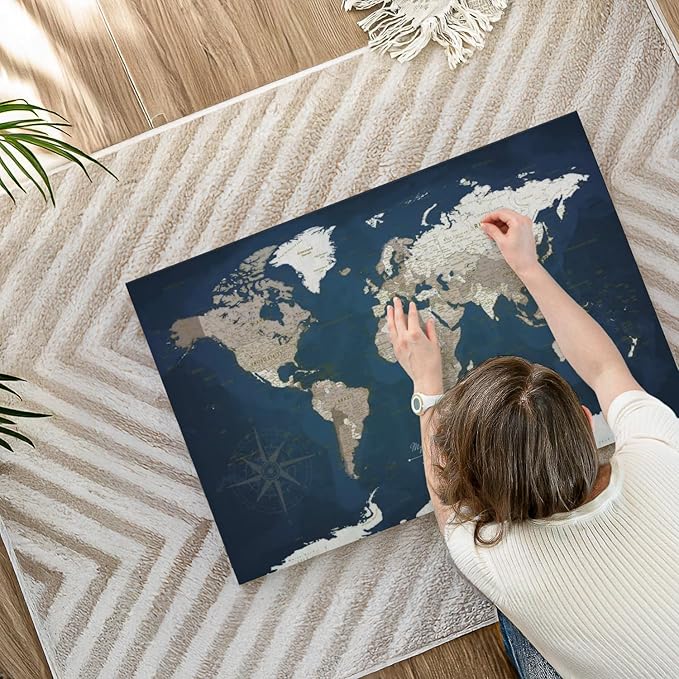 ElephantStock - My World Adventures Push Pin Travel Map I Wall Art - Horizontal Canvas Wall Art - Living Room Wall Decor - Printmaking Map Canvas Art - Blue And Beige Decor - 36" x 24"