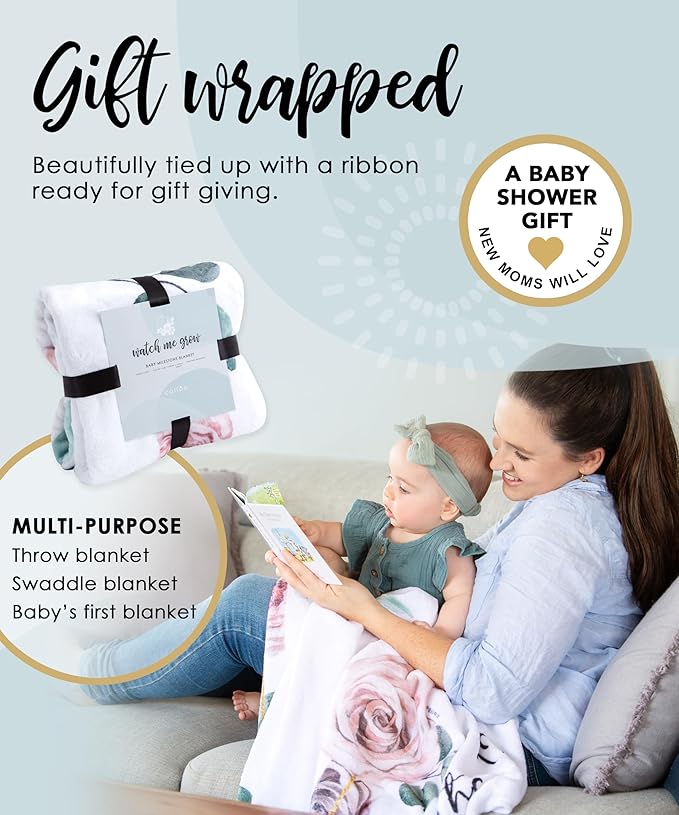 Baby Monthly Milestone Blanket for Girls- Soft Thick Fleece 46"x46" - Perfect Photo Growth Chart for First 12 Months - Extra Cozy for Pictures, Creating Monthly Memories - Soft Floral Design