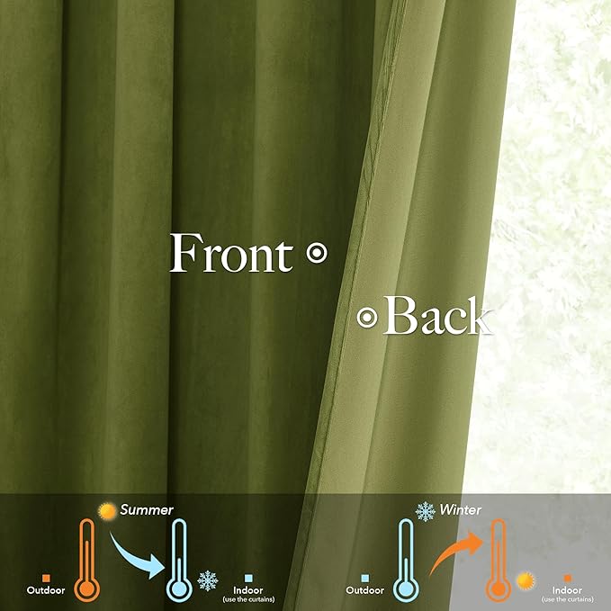 StangH Extra Wide Pinch Pleated Velvet Curtains 84 inches Long, Super Soft Light Dimming Room Divider Thermal Insulated Sliding Door Curtains for Living Room, Olive Green, W72 x L84, 1 Panel