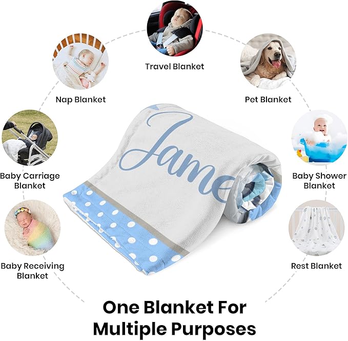 J&SBGFT Personalized Baby Blanket for Boys,Custom with Name, Customized Name Receiving Blankets Toddlers Kids Nursery Stroller Crib Decor Throw 30/''x40/'',Color9, 09-blue Elephant King