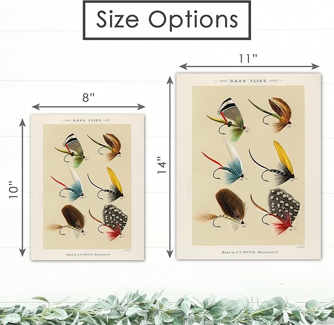 DREAM BIG PRINTABLES Vintage Fly Fishing Art Prints (Set of 4) - Unframed - 8x10 | Great Gift for Fisherman - Reproductions of Vintage Fishing Lure Drawings - Rustic Decor