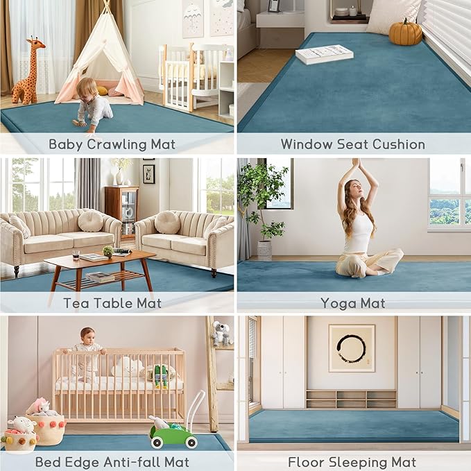 Baby Play Mat 1.2" Thick Memory Foam Nursery Rug Area Rug Playmat Crawling for Baby,Toddlers, Infants, Kids,Floor Tatami Mat for Living Room with Non-Slip(Green)