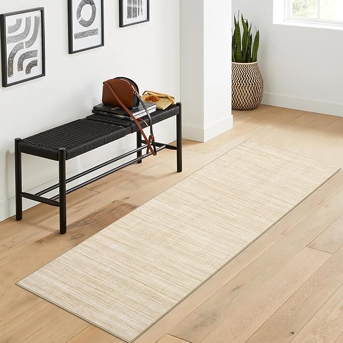 Washable Runner Rug 2x6 Modern Solid Color Kitchen Runner Mat Minimalist Plain Long Runner Rug for Entryway Bedroom Bedside Non Slip Low Pile Boho Accent Solid Runner Rugs for Nursery, Beige