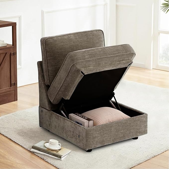 TEKAMON Middle Seat with Storage, Modular Sofa Couch, Brown