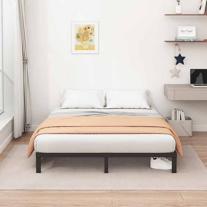 9 Inch Low Full Size Bed Frame Heavy Duty Metal Platform, No Box Spring Needed, Easy Assembly Mattress Foundation, No Noise, Black